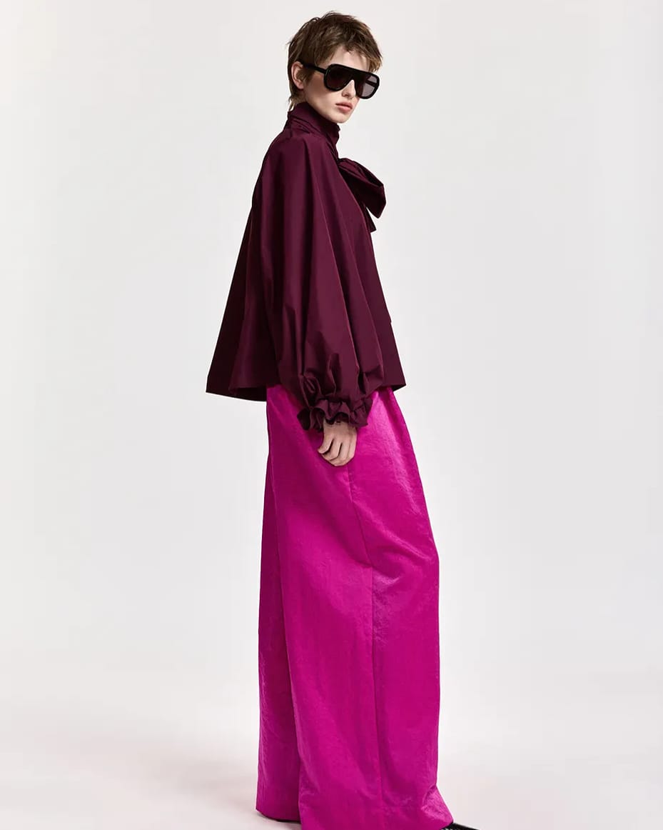 Essentiel Antwerp Keily Pussy Bow Tie Top Wine Not