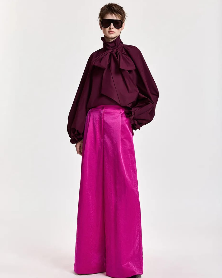 Essentiel Antwerp Keily Pussy Bow Tie Top Wine Not