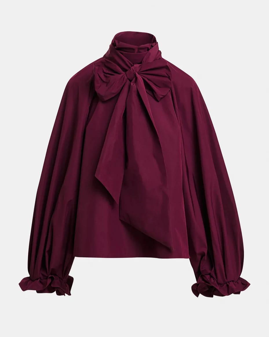 Essentiel Antwerp Keily Pussy Bow Tie Top Wine Not