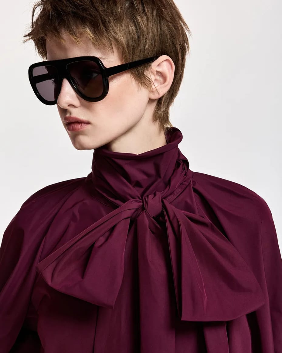 Essentiel Antwerp Keily Pussy Bow Tie Top Wine Not