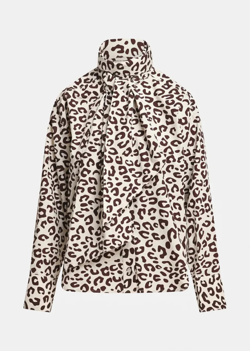Essentiel Antwerp Khaleesi Pussy Bow Tie Shirt - ESSENTIEL ANTWERP - Luxe Leopard