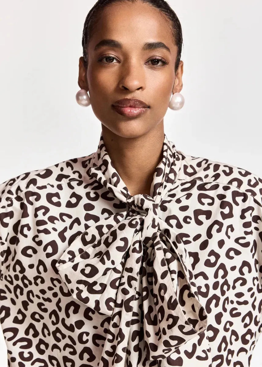 Essentiel Antwerp Khaleesi Pussy Bow Tie Shirt - ESSENTIEL ANTWERP - Luxe Leopard