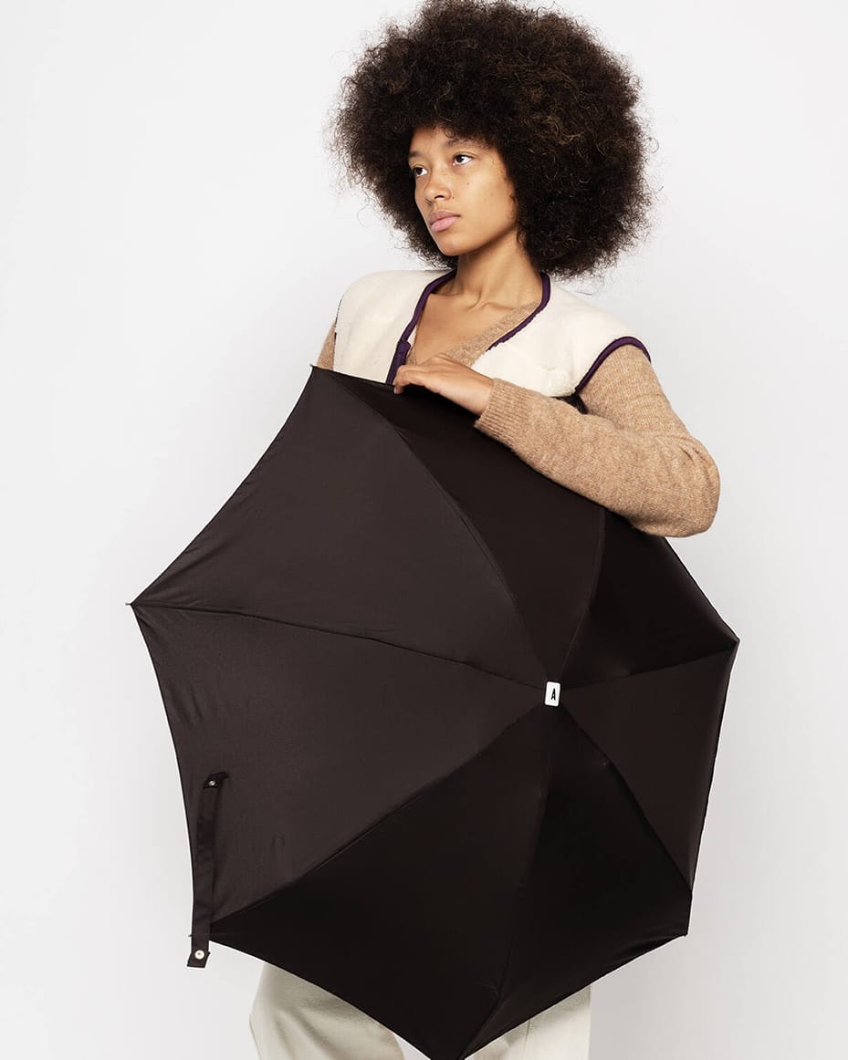 Anatole Edwige Folding Compact Umbrella in Dark Chocolate - Luxe Leopard