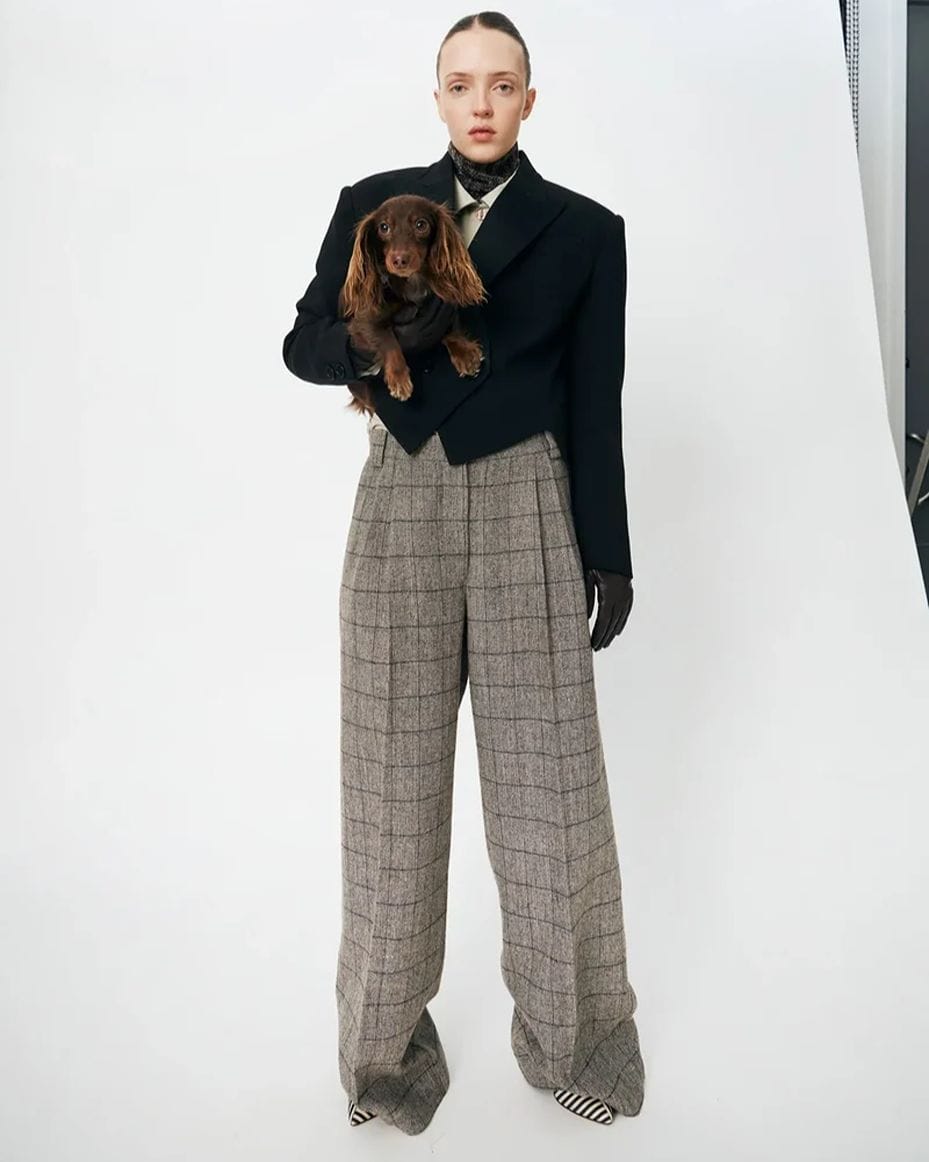 Stella Nova Oversized Low-Waist Suiting Pants in Warm Grey Melange