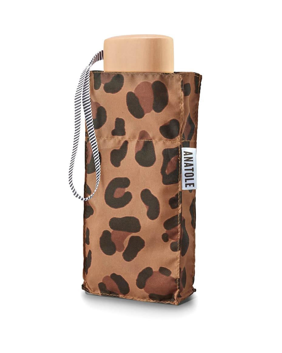 Anatole Aimé Folding Compact Umbrella in Leopard Print - Luxe Leopard