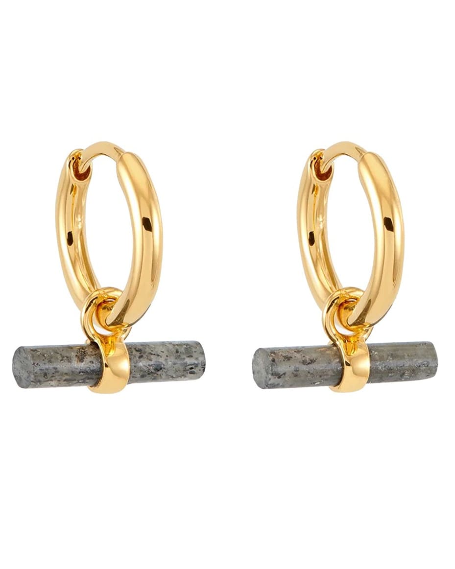 Rachel Jackson Aventurine Disco T-Bar Huggie Hoop Earrings in Gold