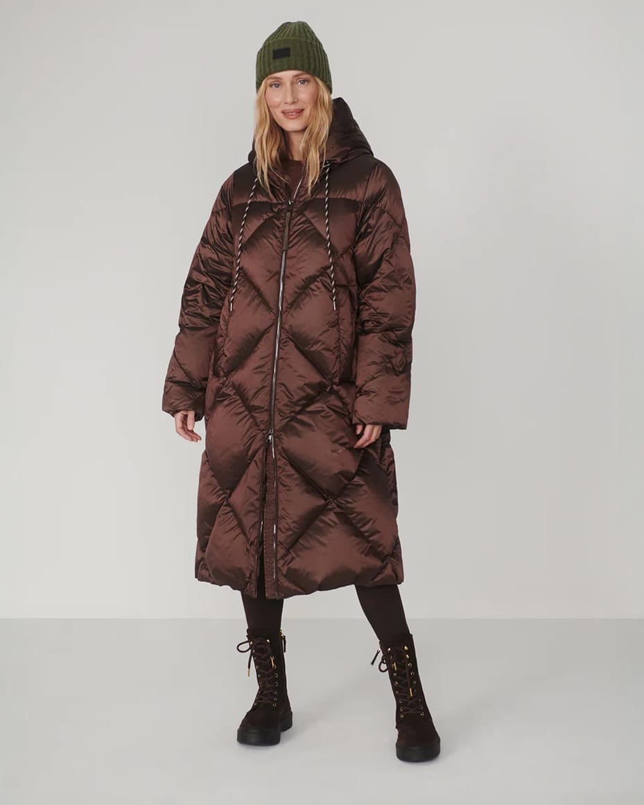 Varley Ashfield Long Down Puffer Dark Truffle Metallic
