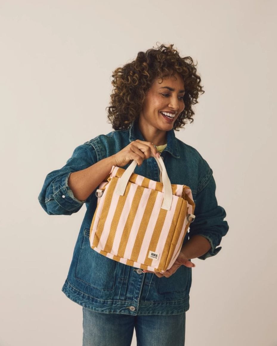 ROKA Hampstead Lunch Bag in Rose Gold Stripe Cotton Canvas - ROKA - Luxe Leopard