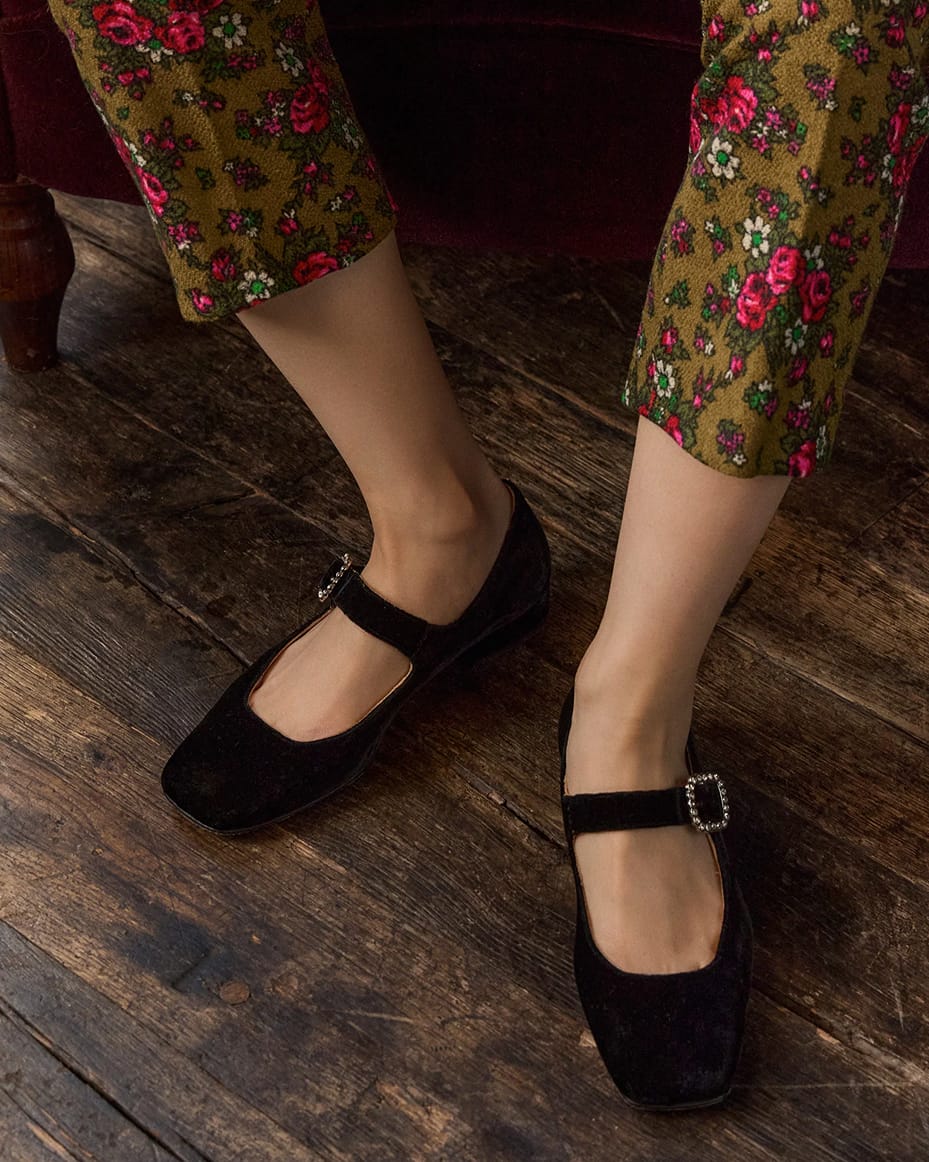 Penelope Chilvers Low Mary Jane Diamante Velvet Shoe