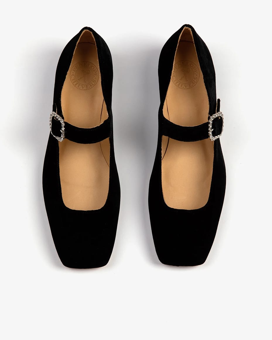 Penelope Chilvers Low Mary Jane Diamante Velvet Shoe