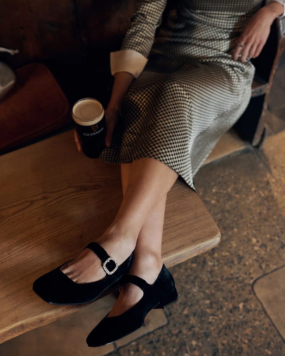 Penelope Chilvers Low Mary Jane Diamante Velvet Shoe