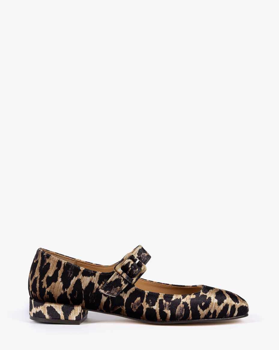 Penelope Chilvers Low Mary Jane Leopard Velvet Shoe