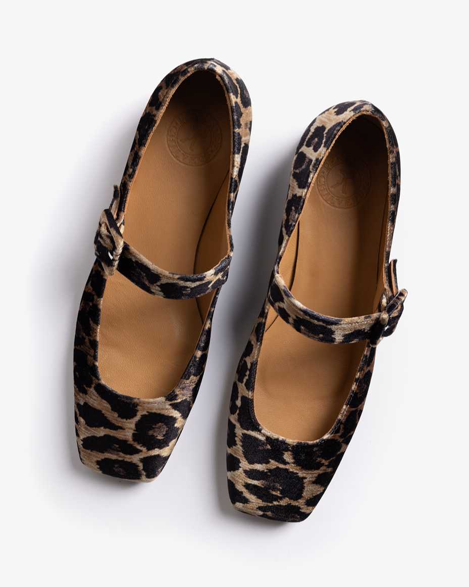 Penelope Chilvers Low Mary Jane Leopard Velvet Shoe