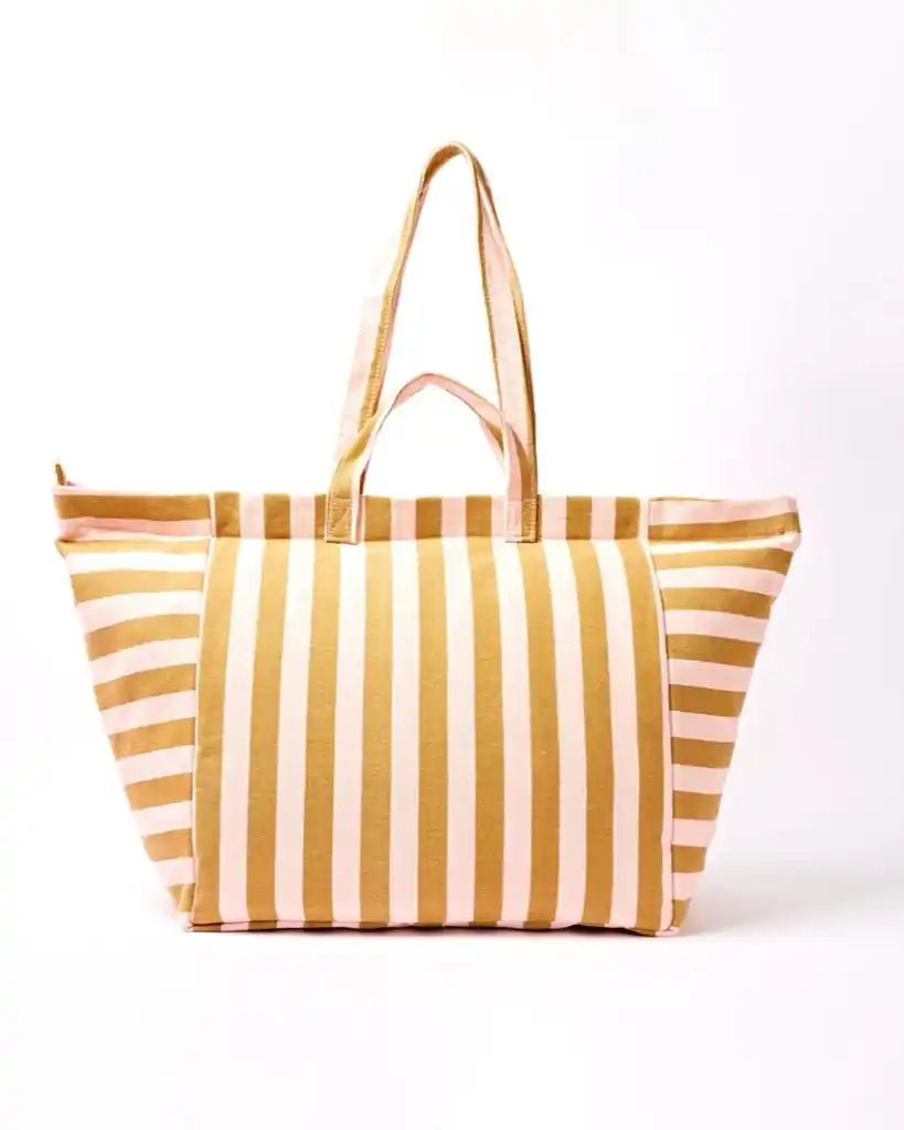 ROKA Marylebone Large Tote Bag in Rose Gold Stripe Cotton Canvas - ROKA - Luxe Leopard