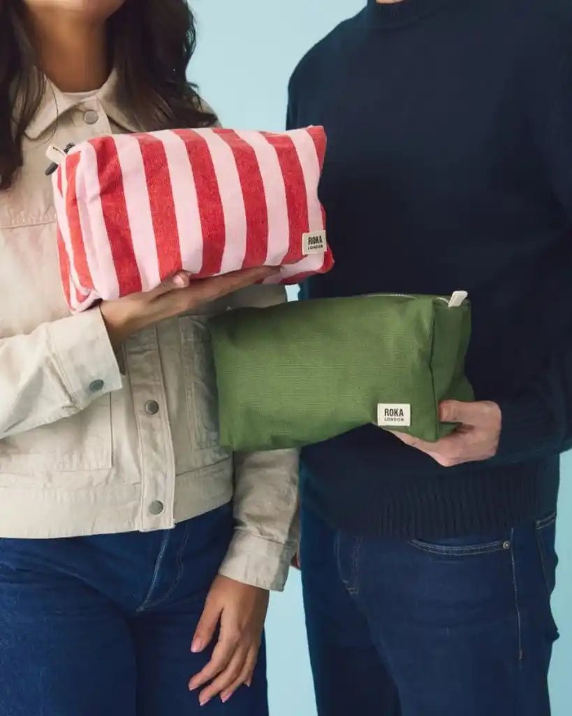 ROKA Mayfair Wash Bag in Strawberry Stripe Cotton Canvas - ROKA - Luxe Leopard