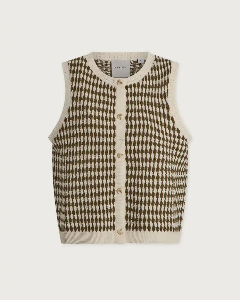 Varley Aura Knit Top Egret Golden Olive