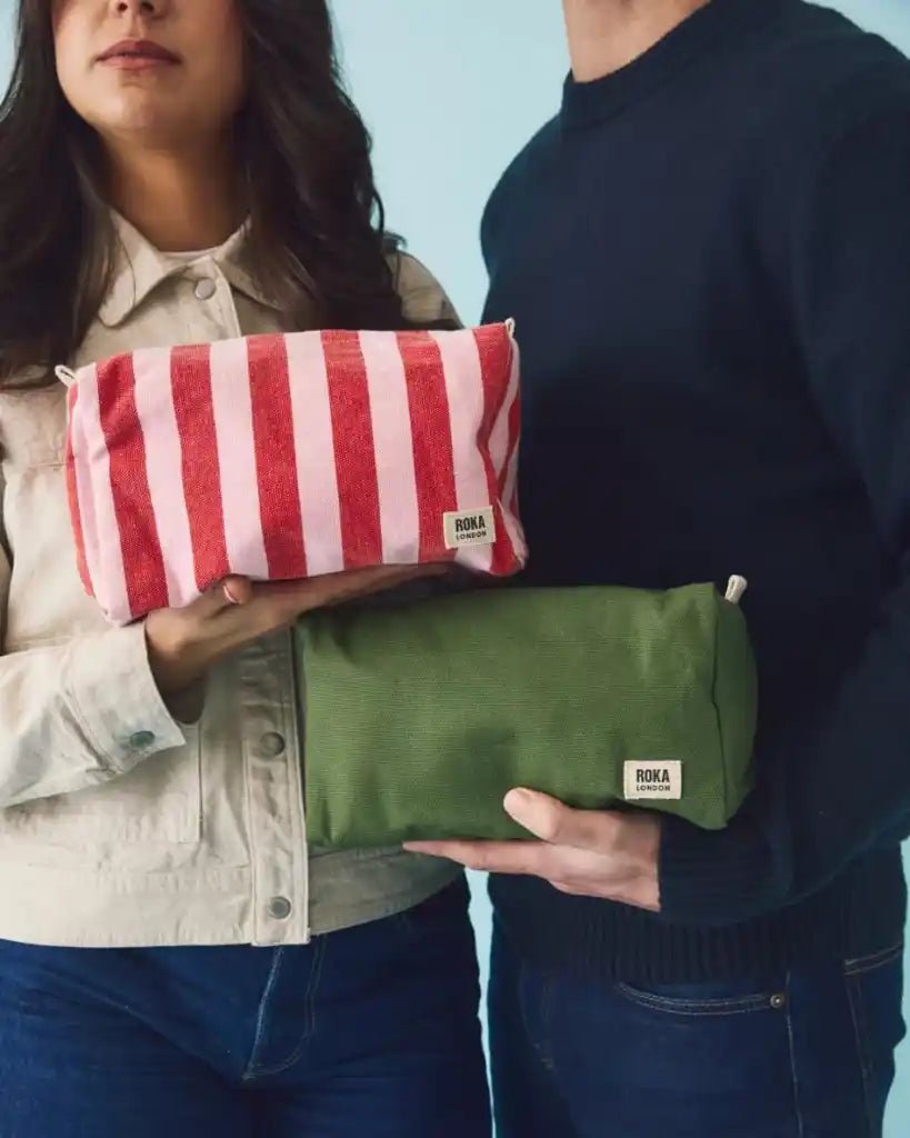 ROKA Mayfair Wash Bag in Strawberry Stripe Cotton Canvas - ROKA - Luxe Leopard