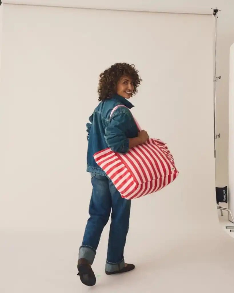 ROKA Marylebone Large Tote Bag in Strawberry Stripe Cotton Canvas - ROKA - Luxe Leopard