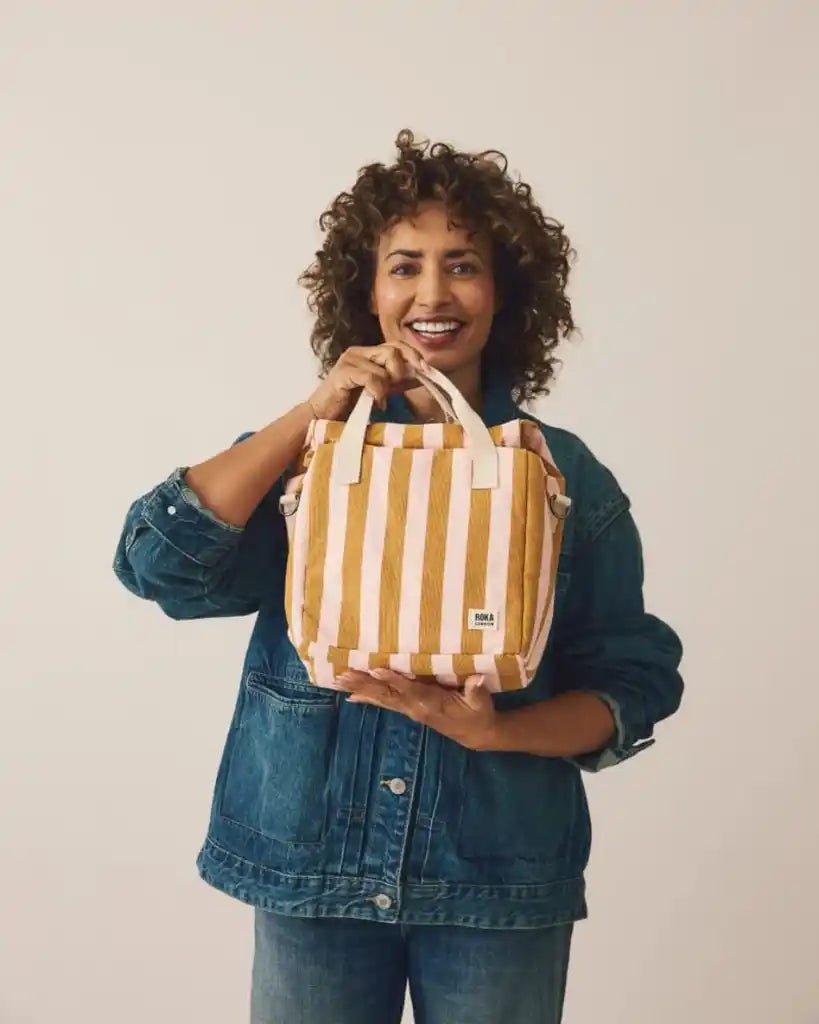 ROKA Hampstead Lunch Bag in Rose Gold Stripe Cotton Canvas - ROKA - Luxe Leopard