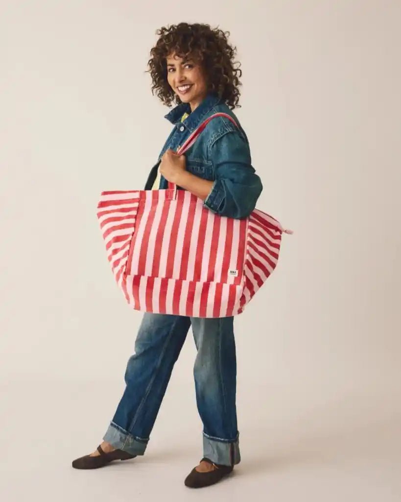 ROKA Marylebone Large Tote Bag in Strawberry Stripe Cotton Canvas - ROKA - Luxe Leopard