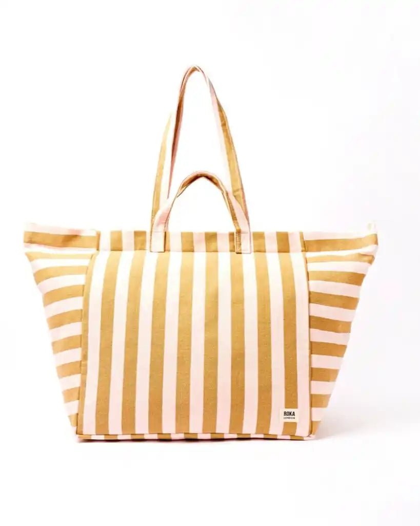 ROKA Marylebone Large Tote Bag in Rose Gold Stripe Cotton Canvas - ROKA - Luxe Leopard
