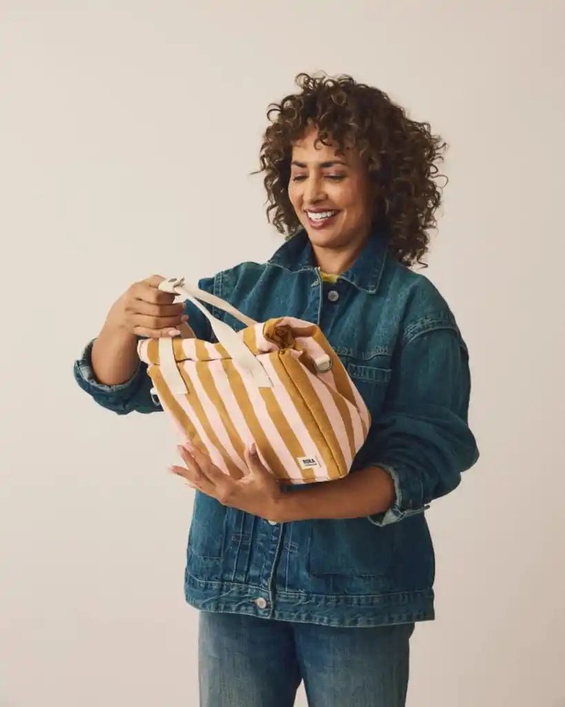 ROKA Hampstead Lunch Bag in Rose Gold Stripe Cotton Canvas - ROKA - Luxe Leopard