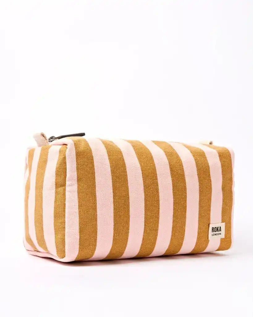 ROKA Mayfair Wash Bag in Rose Gold Stripe Cotton Canvas - ROKA - Luxe Leopard
