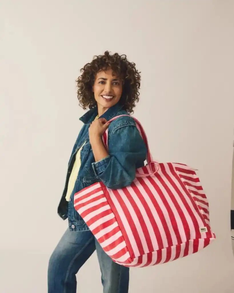ROKA Marylebone Large Tote Bag in Strawberry Stripe Cotton Canvas - ROKA - Luxe Leopard