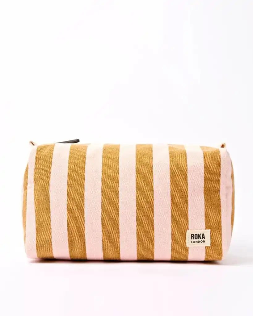 ROKA Mayfair Wash Bag in Rose Gold Stripe Cotton Canvas - ROKA - Luxe Leopard