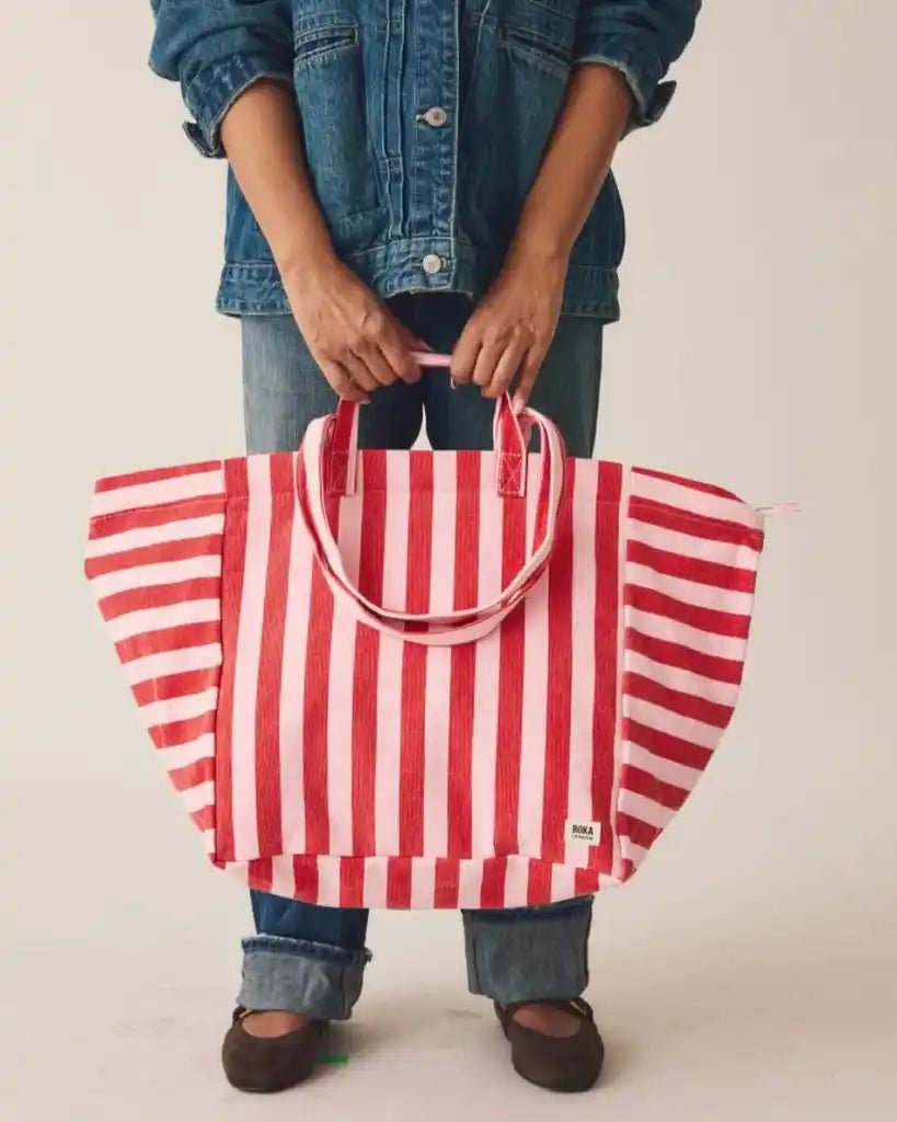 ROKA Marylebone Large Tote Bag in Strawberry Stripe Cotton Canvas - ROKA - Luxe Leopard