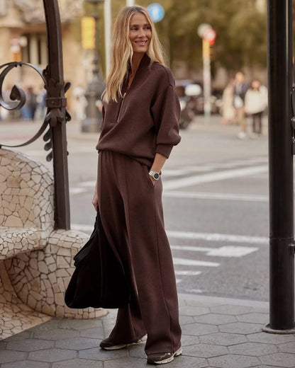 Varley The Extra Wide Leg Pant 29.5 Coffee Bean Marl