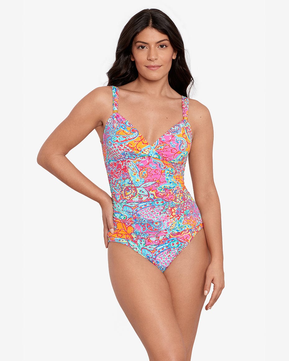 Lauren Ralph Lauren Patchwork Surplice Swimsuit - Luxe Leopard