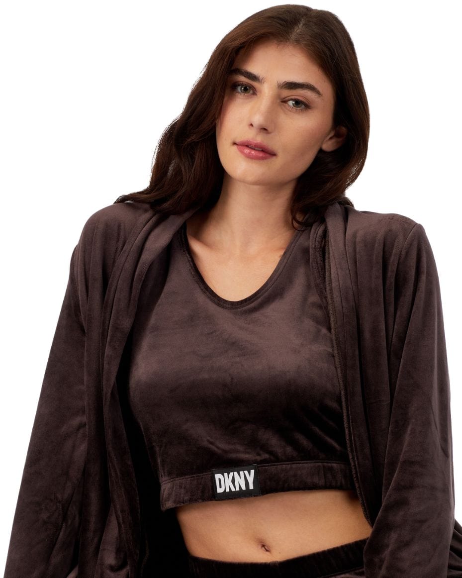 DKNY Velour Luxe Long Sleeve Layer Crop Tank Lounge Set