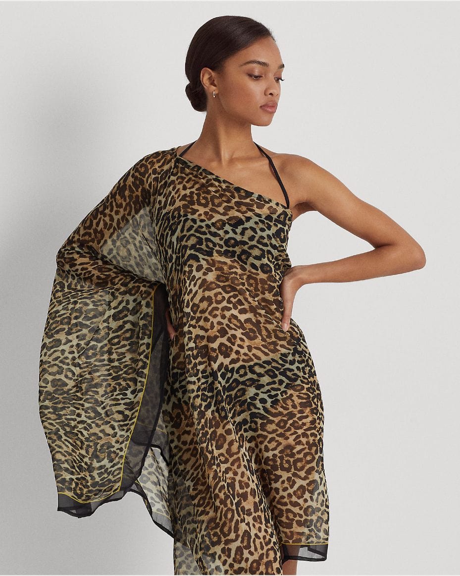 One shoulder clearance leopard print dress