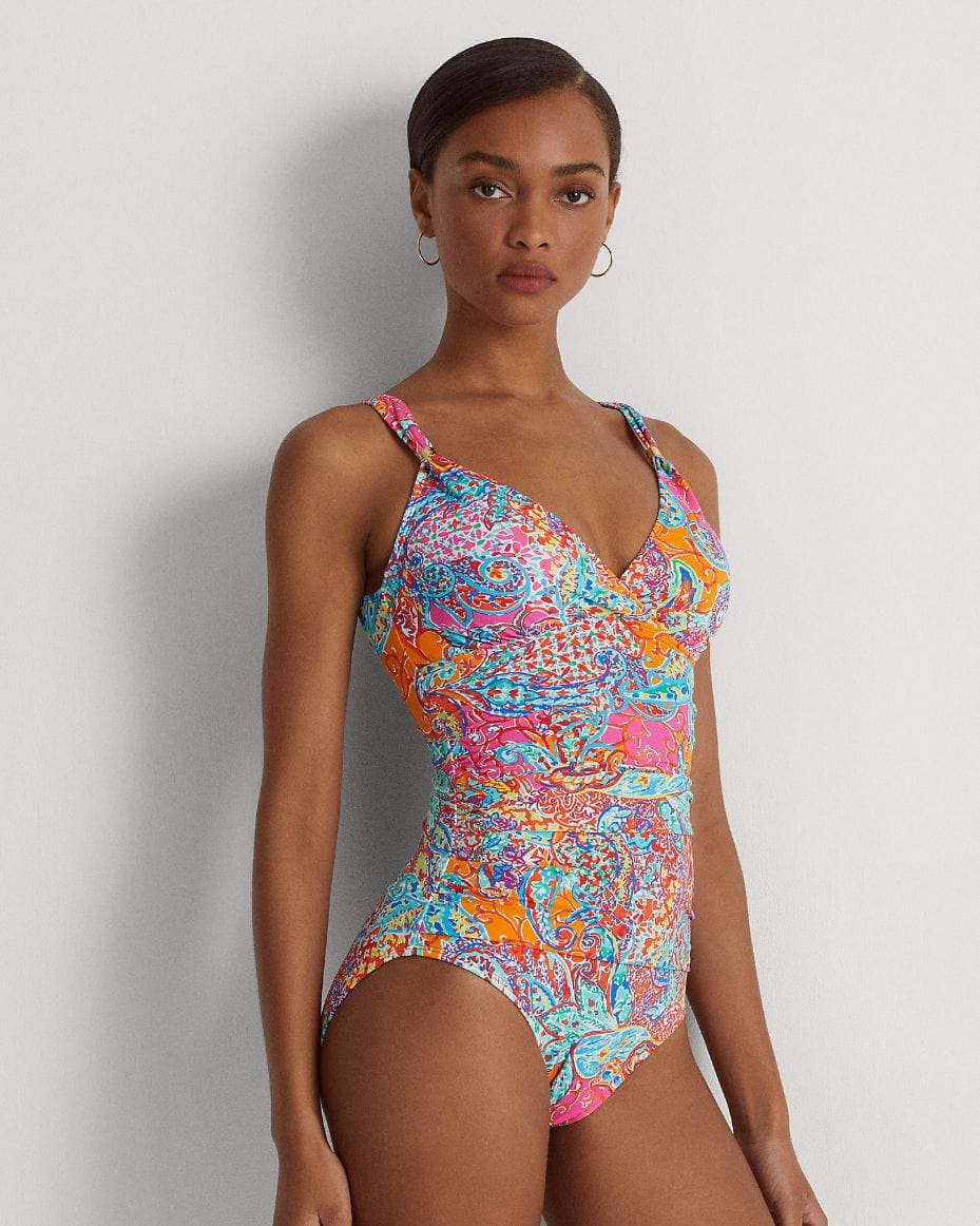 Lauren Ralph Lauren Patchwork Surplice Swimsuit - Luxe Leopard