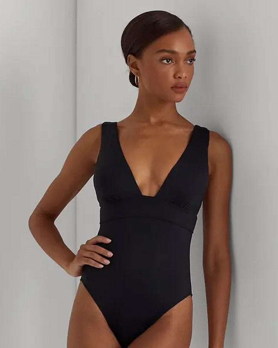 Lauren Ralph Lauren V Neck Swimsuit - Luxe Leopard